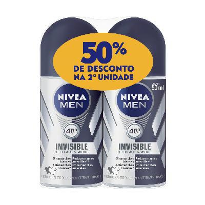 Kit Desodorante Roll-On Nivea Men Invisible B&W Power 50ml 2 Unidades